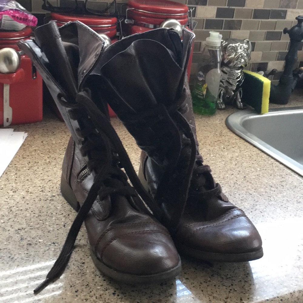 Brown combat boots